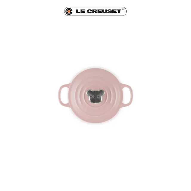 【Le Creuset】琺瑯鑄鐵鍋圓鍋14cm(雪紡粉-小熊鋼頭-內鍋白)