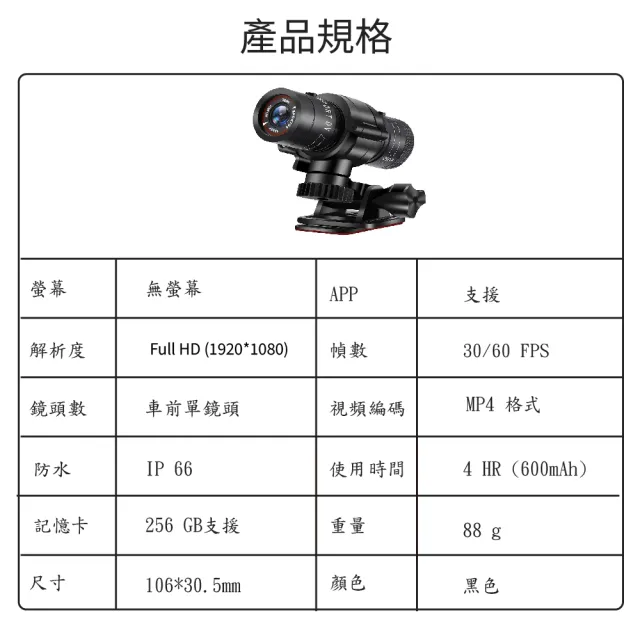 【Jinpei】機車、自行車行車記錄器、1080P FULL HD、5小時電量(贈送64GB)