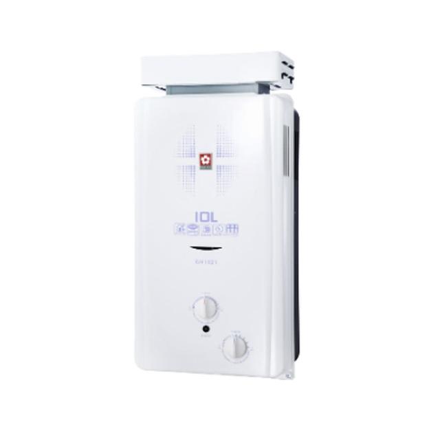  SAKURA櫻花牌 GH-1221 瓦斯熱水器，為臺灣原裝生產的RF自然排氣型熱水器，採用電子式自動點火與機械控溫設計，提供穩定12L/min熱水輸出，熱效率高達83.1%，符合第二級能源效率標準。尺寸386 x 215 x 830 mm，重量僅14Kg，適閤家庭使用，冷熱水管口徑PF 1/2″，使用DC1.5V電池供電，氣別為液化(桶裝)瓦斯。具BSMI許可字號R51085，全機保固1年，安全可靠的瓦斯熱水器選擇，讓您輕鬆享有舒適熱水生活。 