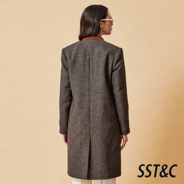 【SST&C】女裝 棕色人字呢雙排釦羊毛混紡大衣-825212090021(換季55折)