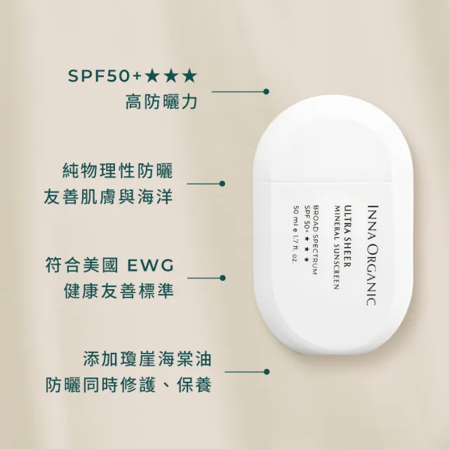 【INNA ORGANIC 童顏有機】海棠菁萃隔離防曬乳(SPF50+★★★純物理防曬 海洋友善)