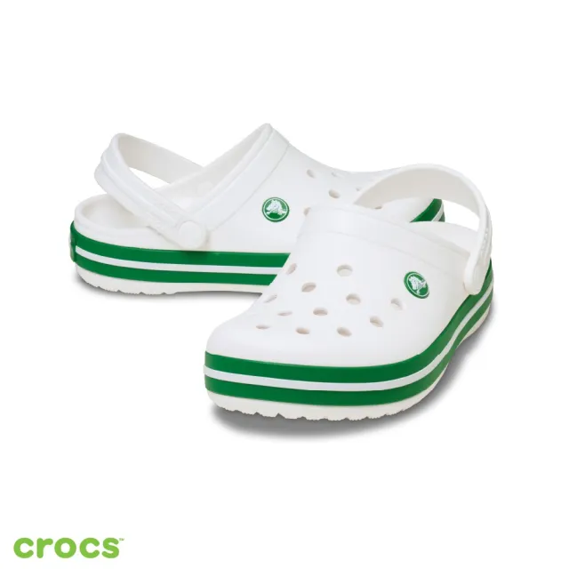 【Crocs官方直營】童鞋 卡駱班小童克駱格 白色/常春藤綠色(207005-1WH)
