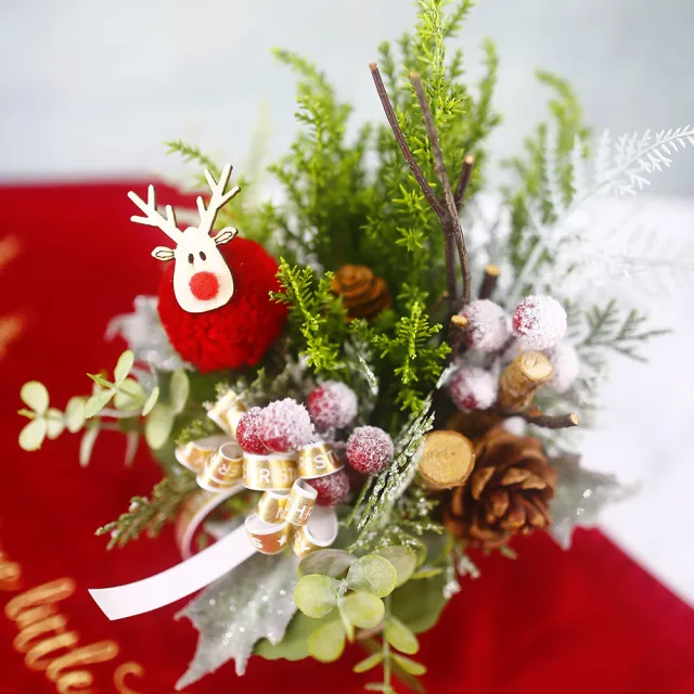 【HUGO DECO 榆果傢飾】喜樂聖誕紅色喜洋洋香氛花禮(擬真花/聖誕節/綠化/佈置/交換禮物)