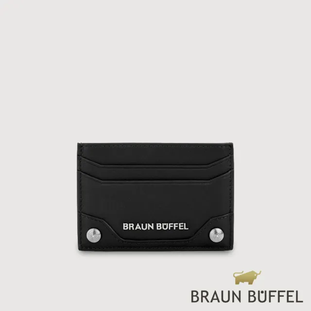 【BRAUN BUFFEL 德國小金牛】絲妲莎-S 4卡卡夾-黑色/麥色(BF875-151-BK/BRA) 送禮推薦
