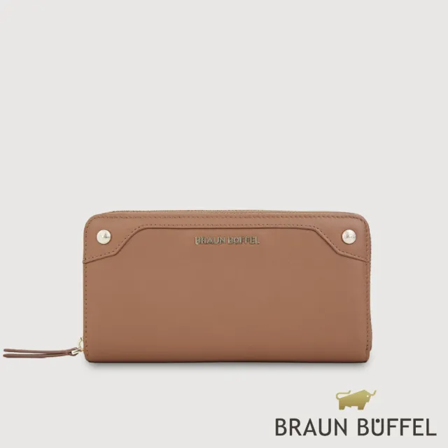 【BRAUN BUFFEL 德國小金牛】絲妲莎-S 13卡拉鍊長夾-黑色/麥色(BF875-602-BK/BRA) 錢包送禮推薦