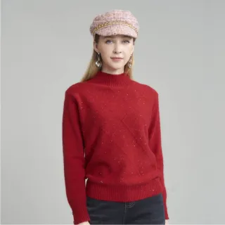 【巧玲瓏】亮鑽菱格紋高領針織上衣5128835