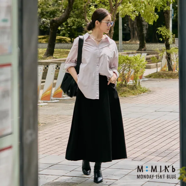 【M：MINb】遮胯必備後鬆緊天絲A字長裙(黑色/中大尺碼女裝/大尺碼女裝/XL女裝/下著/裙子/A字裙)（其他規格）
