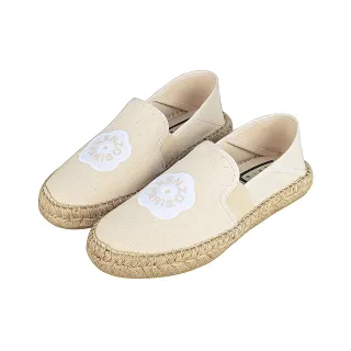 【KENZO】KENZO 立體針繡LOGO白花造型棉質帆布輕量草編平底鞋(女款/自然米)