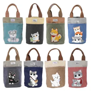 【KIRO 貓】KIRO人氣角色 毛巾繡 水洗感 毛巾繡 大容量 水壺袋/隨身手提包(250075)