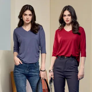 【MON’S】V領七分袖柔彈親膚棉上衣