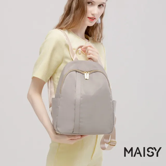【MAISY】休閒百搭簡約防水牛津布後背包 雙肩包(杏灰/髒粉/經典黑)