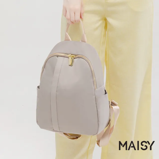 【MAISY】休閒百搭簡約防水牛津布後背包 雙肩包(杏灰/髒粉/經典黑)