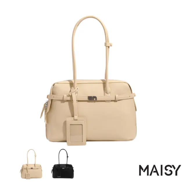 【MAISY】簡約個性時尚百搭皮革單肩包 手提包(黃色/黑色)