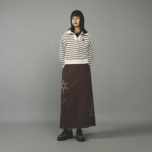 【Mark Gonzales】女裝 CLUV 條紋半開拉鍊長袖衛衣-米白色