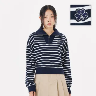 【Mark Gonzales官方旗艦】女裝 CLUV 條紋半開拉鍊長袖衛衣-深藍色
