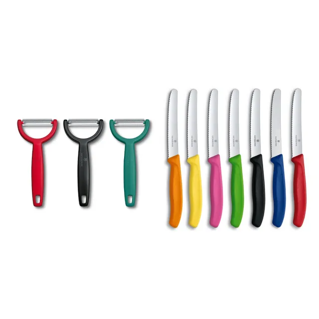 【VICTORINOX 瑞士維氏】蕃茄刀禮盒含透明刀套+削皮器 組合 任選二色