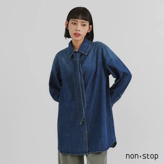 【non-stop】率性綁帶牛仔襯衫洋裝-2色