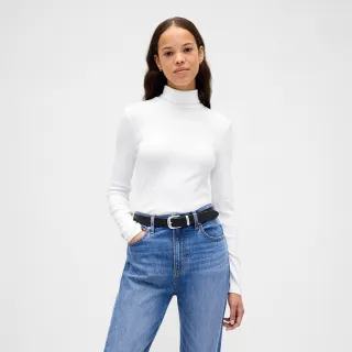 【GAP】女裝 立領長袖T恤-白色(843356)