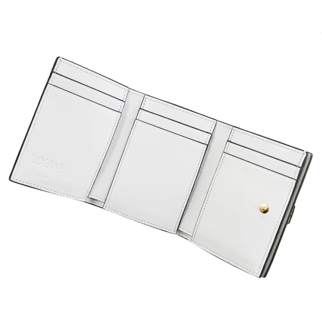 【LOEWE 羅威】品牌烙印LOGO撞色牛皮扣式三折零錢短夾(淺綠)