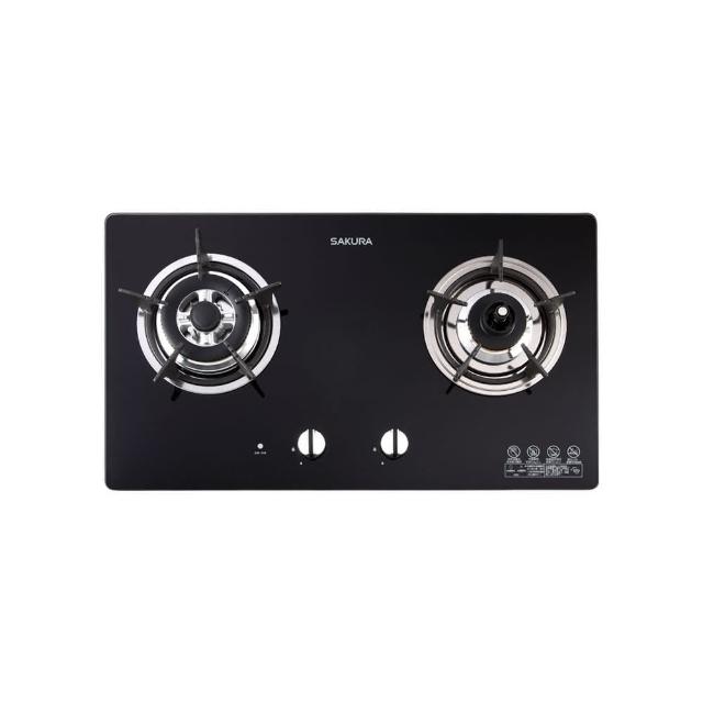 SAKURA櫻花牌 G-2820GBL 雙口瓦斯爐，採用耐熱強化玻璃爐臺與傳統外擴火焰爐頭，提供高效加熱與安全使用。電子連續點火設計方便操作，瓦斯消耗量7~8kW，適閤家庭廚房。BSMI認證R51085，享有1年保固，標準安裝，配件齊全，提升您的烹飪體驗。