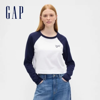 【GAP】女裝 Logo印花圓領長袖T恤-海軍藍(846969)