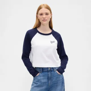 【GAP】女裝 Logo印花圓領長袖T恤-海軍藍(846969)