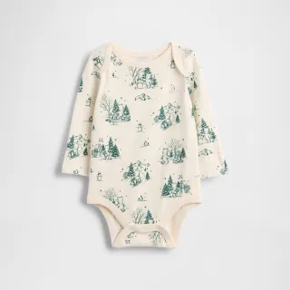 【GAP】嬰兒裝 小熊印花圓領長袖包屁衣-米色(845634)