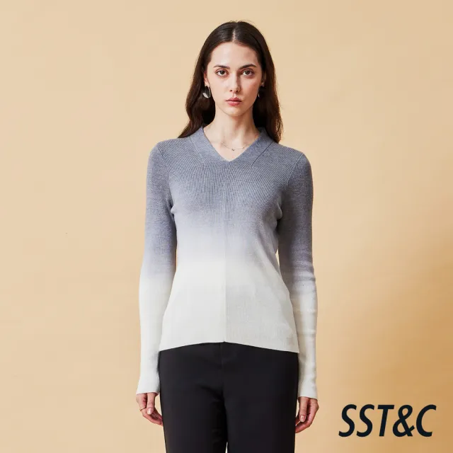 【SST&C】女裝 漸層V領針織衫－迷霧灰-825212172041(指定單品快閃價)