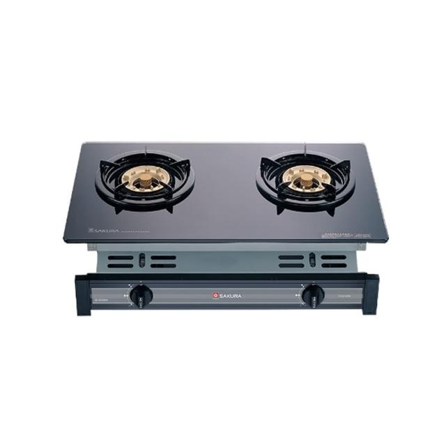 SAKURA櫻花牌 G-6500系列雙口瓦斯爐,採用耐熱強化玻璃爐臺與雙炫火爐頭設計,壓電式自動點火方便操作。臺灣製造,能源效率第三級,瓦斯消耗量9~10kW,適合天然瓦斯(NG1)或液化瓦斯(LPG)使用。機體尺寸750 x 450 x 228 mm(含爐架),挖孔尺寸670 x 325 mm,BSMI認證R51085,保固1年,標準安裝。 SAKURA櫻花牌 G-6500