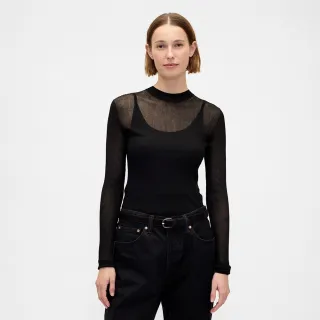 【GAP】女裝 圓領長袖針織衫-黑色(844755)