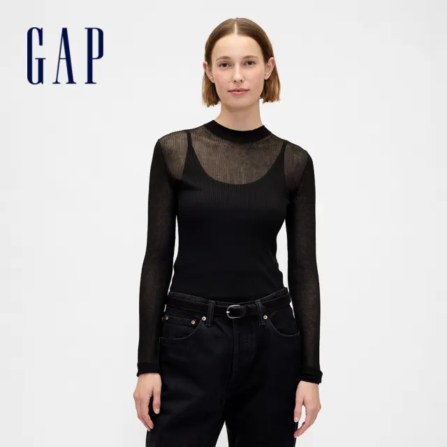 【GAP】女裝 圓領長袖針織衫-黑色(844755)