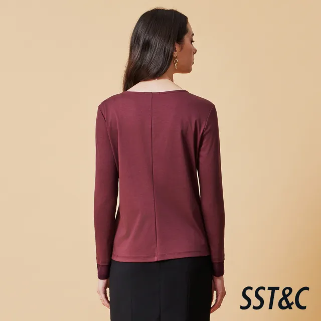 【SST&C】女裝 勃根地紅船型領長袖T-SHIRT-825212192023(換季55折)