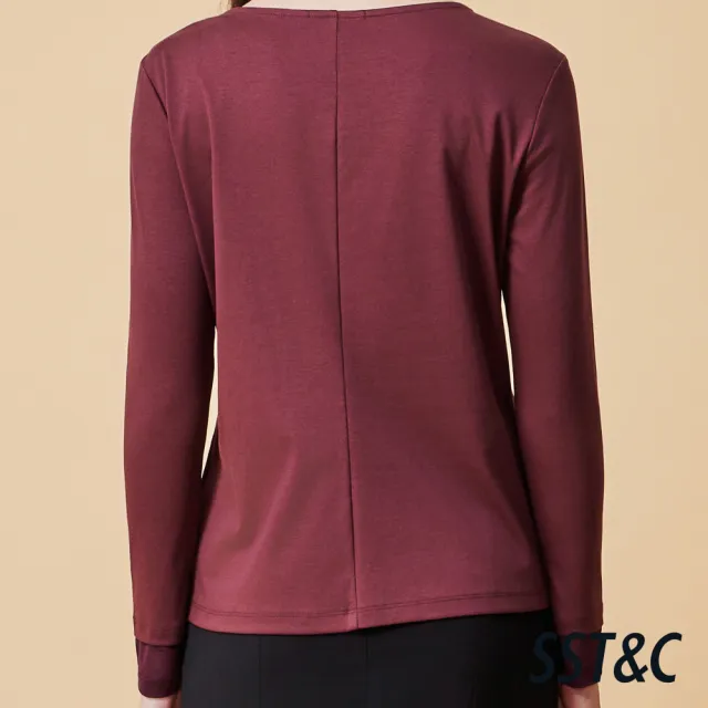 【SST&C】女裝 勃根地紅船型領長袖T-SHIRT-825212192023(換季55折)