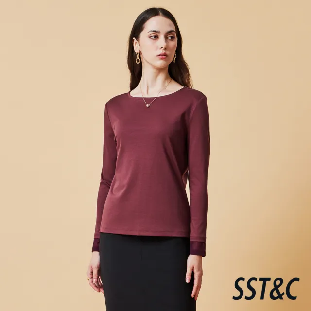 【SST&C】女裝 勃根地紅船型領長袖T-SHIRT-825212192023(換季55折)