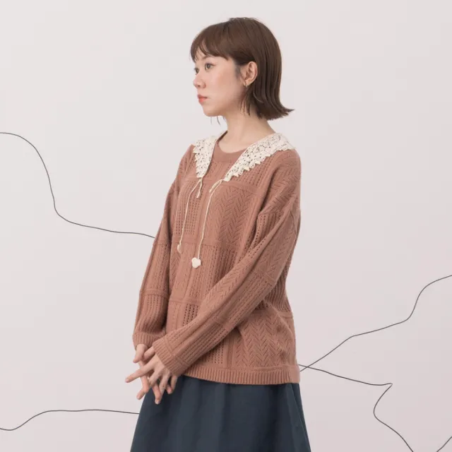 【MOSS CLUB】變化幾何鏤空洞洞針織上衣(藍 杏 駝/魅力商品)