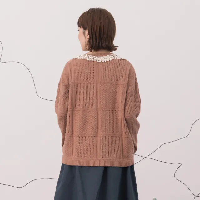 【MOSS CLUB】變化幾何鏤空洞洞針織上衣(藍 杏 駝/魅力商品)