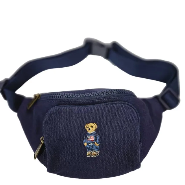 【RALPH LAUREN】雙11 POLO 兒童版刺繡國旗泰迪熊海軍藍腰包胸包(贈原廠紙袋送禮)