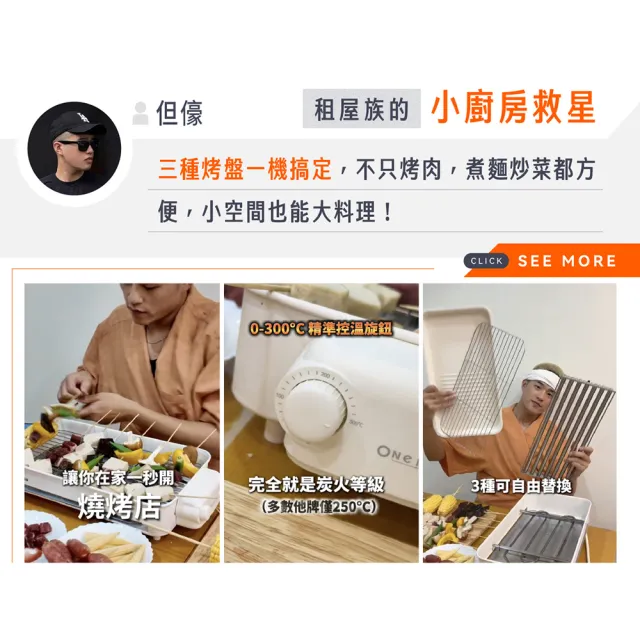 【one-meter】★加碼贈充電式電動研磨機★多功能自動翻滾電烤盤(OHL-12059BW★烤網/煎盤/烤管隨意搭配)