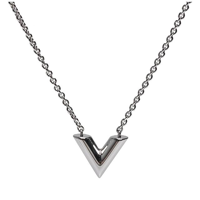 【Louis Vuitton 路易威登】M63197經典ESSENTIAL V字母黃銅吊墜項鍊(銀)