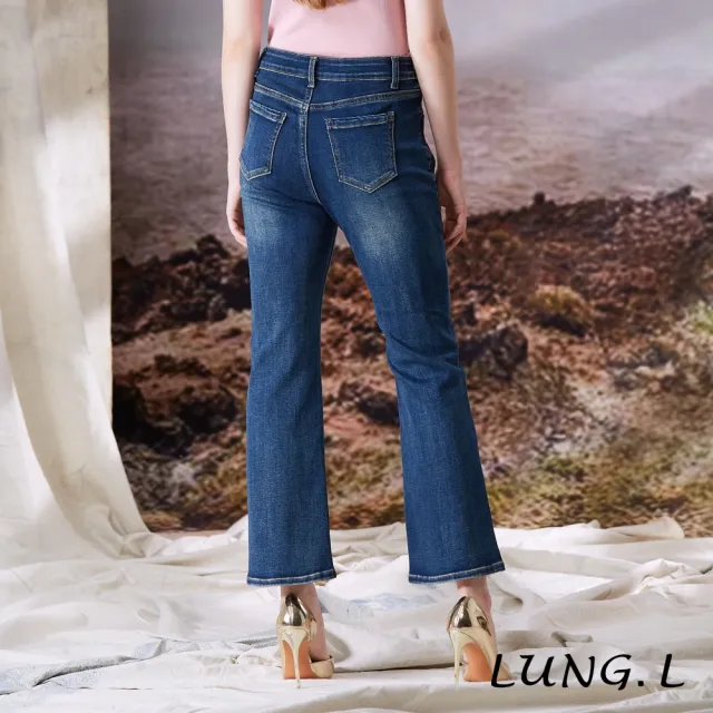 【LUNG.L 林佳樺】LT60E 藍色側邊鑽飾修身微喇女裝牛仔長褲(秋冬新品)