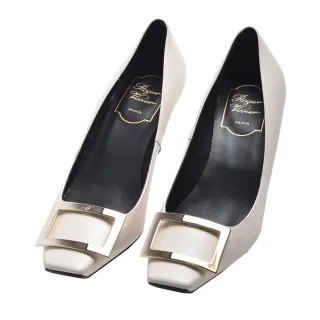【ROGER VIVIER】經典Trompette系列皮革金屬飾扣喇叭跟高跟鞋(米白色RVW40015280BSSC019)