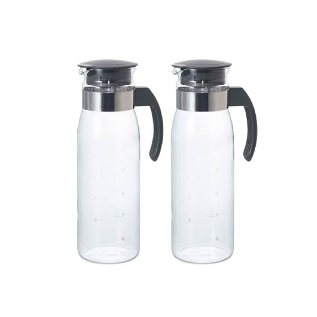 【HARIO】日本耐熱玻璃冷水壺-2入組-附把直立式-1.4L-灰蓋-日本製(RPLN-14-CGR*2)