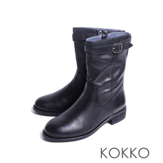 【KOKKO】時髦率性柔軟寬筒短靴(黑色)