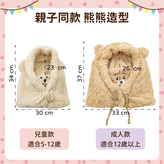 【OhBabyLying】親子 可愛小熊口罩帽 三尺寸(帽子/一體/護耳/秋冬保暖/兒童帽子口罩脖圍三合一/兒童套頭帽)
