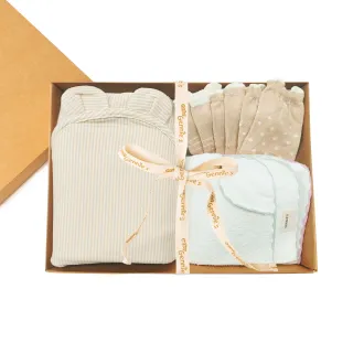 【Gennies 奇妮】彌月禮盒 小熊好朋友質感禮盒6件組(三用包巾+紗布毛巾+短襪)