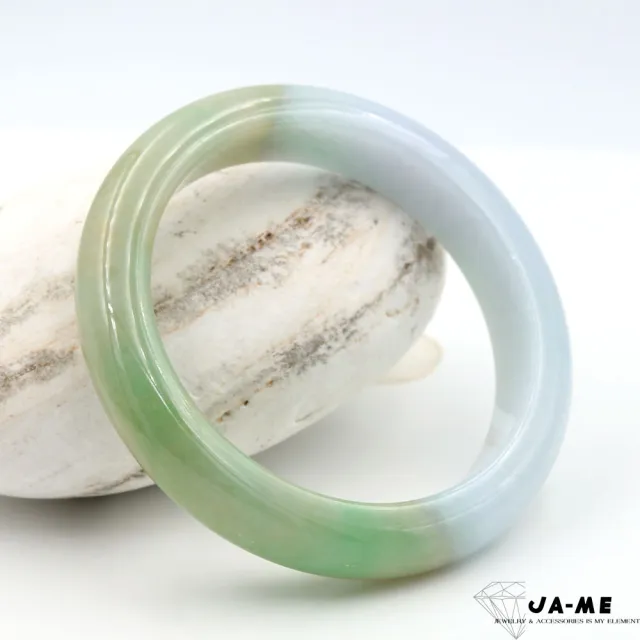 【JA-ME】天然A貨翡翠三彩飄陽綠半山半水玉鐲#18-18.5