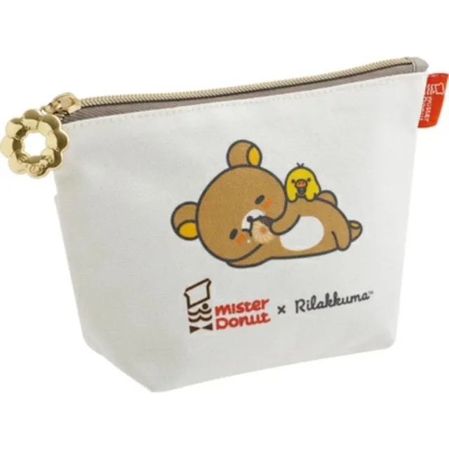 【小禮堂】雙11 San-X  拉拉熊 x mister donut 拉鍊化妝包 側躺款(平輸品)