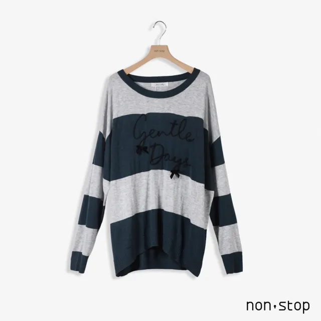【non-stop】寬條紋字母蝴蝶結針織衫-2色