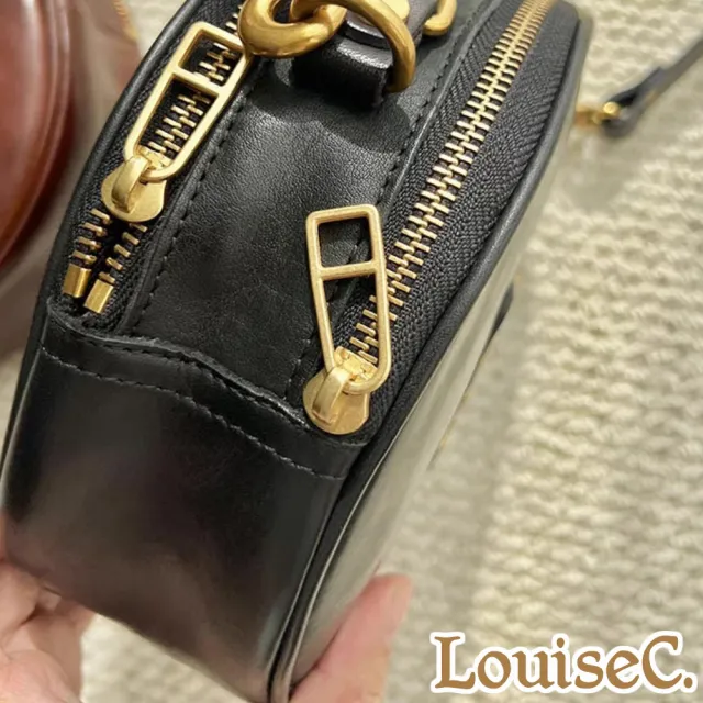 【LouiseC.】雙11 Tree House 牛皮洗水做舊個性復古鉚釘手提肩背斜背小圓真皮包-黑色(GK0007-05)