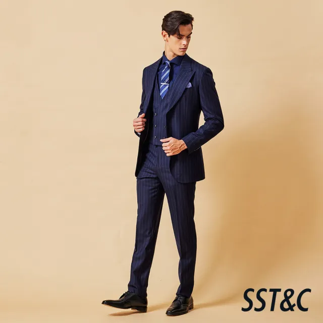 【SST&C】男裝 米蘭系列藏青直條紋修身版西裝褲-825211022041(換季65折)